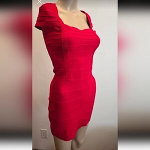 Herve Ledger Red Bodycon Square-Neck Dress - M